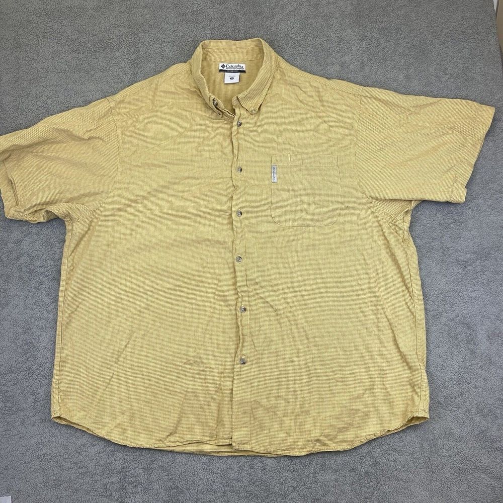 Columbia Men's‎ Size 3XB Button Down Short Sleeve Yellow Cotton Shirt